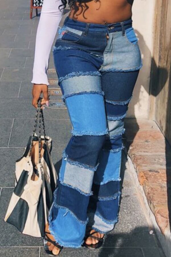 Lovely Plus Size Stylish Patchwork Blue JeansLW Fashion Online For