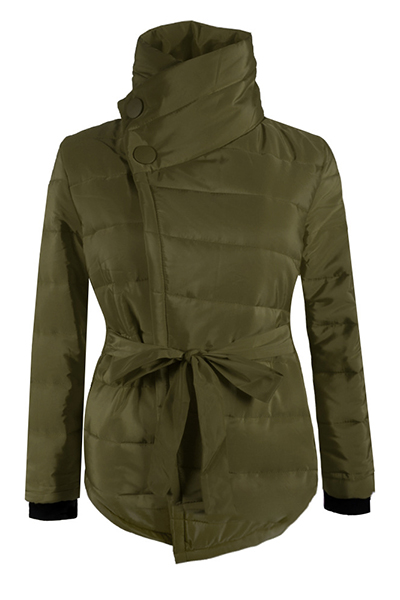 Stylish Long Sleeves Asymmetrical Army Green Cotto