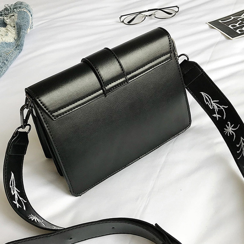 Fashion Embroidered Design Black PU Crossbody Bag