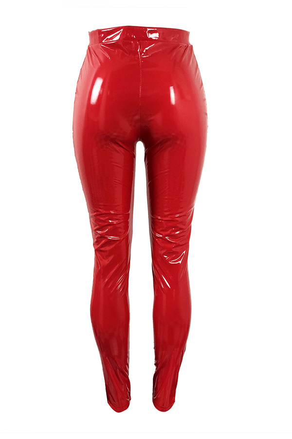 Lovely Fashion Zipper Red PU Skinny PantsLW | Fashion Online For Women ...