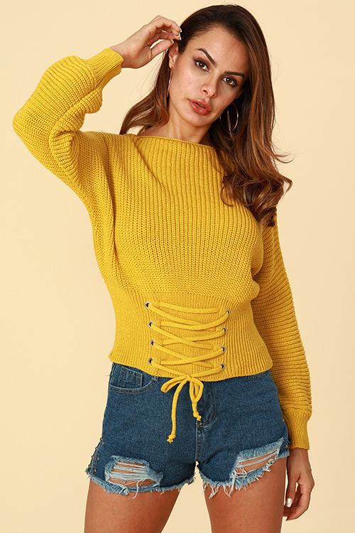 Lovely Trendy Lace-up Yellow SweatersLW | Fashion Online For Women ...