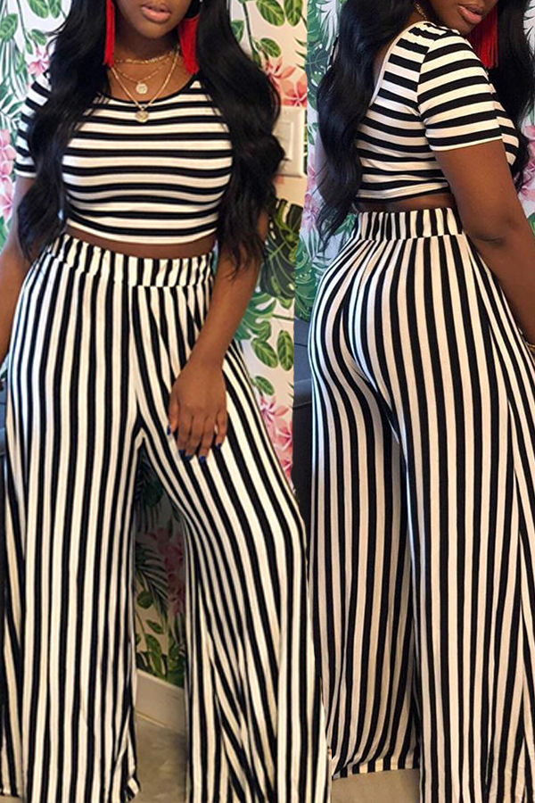 Lovely Casual Striped Printed White Two Piece Pants Setlw Fashion Online For Women 0994