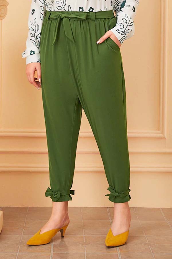 Lovely Casual Laceup Green Plus Size PantsLW Fashion Online For Women Affordable Women's