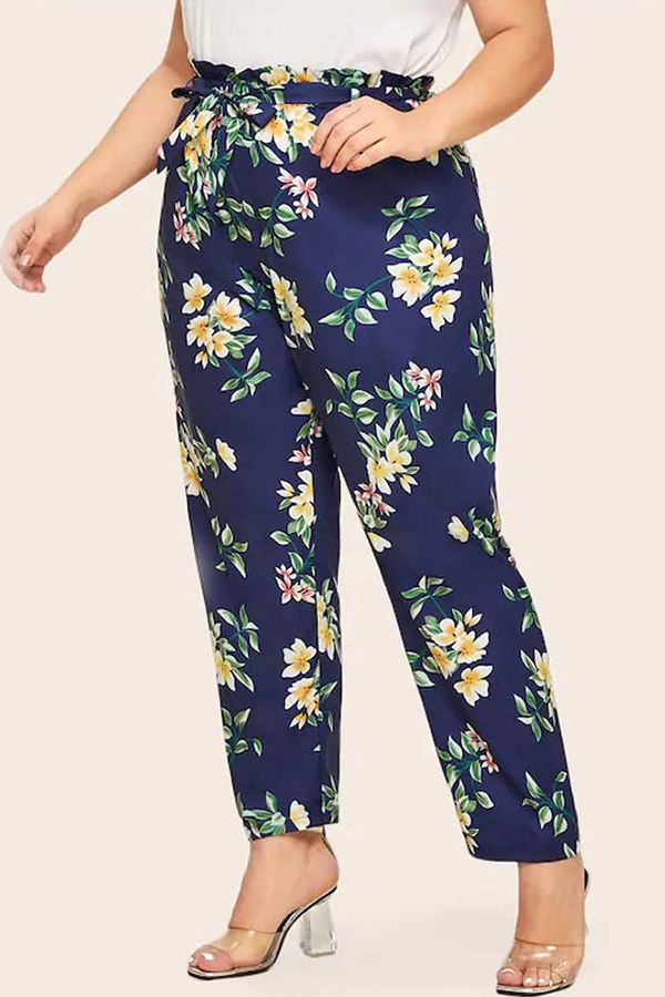 Lovely Casual Floral Printed Blue Plus Size PantsLW | Fashion Online ...