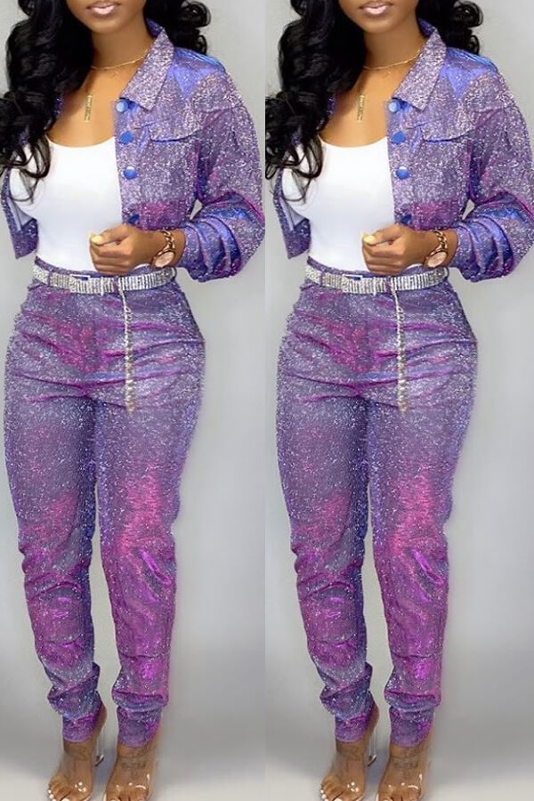 Design Purple Two-piece Pants Set Sale 