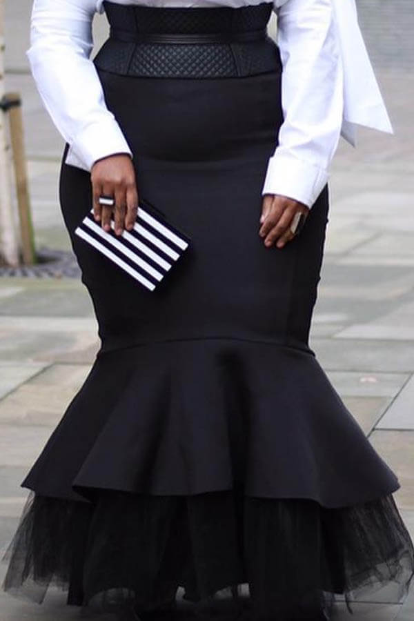 Lovely Casual Flounce Black Plus Size Skirt(Without Belt)LW | Fashion ...