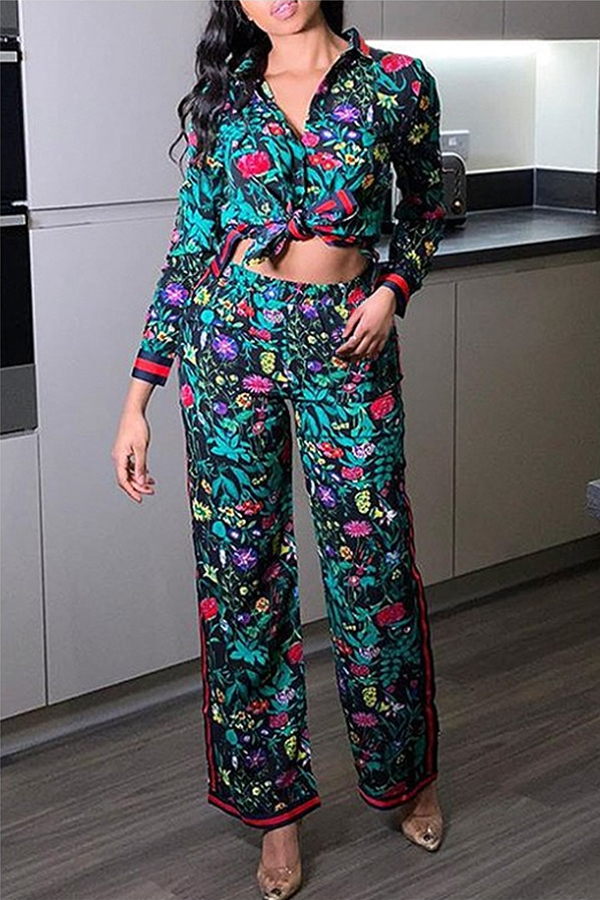 Lovely Casual Floral Print Multicolor Two Piece Pants Setlw Fashion Online For Women