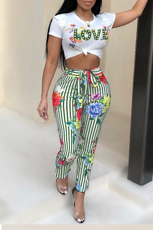 Lovely Casual Floral Print Green Two Piece Pants Setlw Fashion Online For Women Affordable