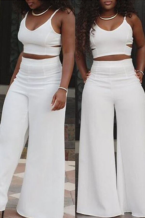 Lovely Sexy Hollow-out White Two Piece Pants Set