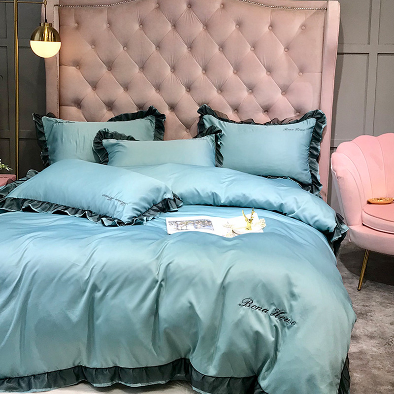 Lovely Leisure Flounce Design Baby Blue Bedding SetLW Fashion Online