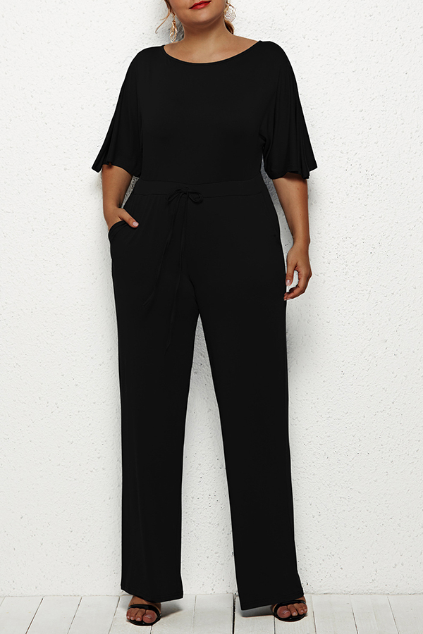 Lovely Leisure Lace-up Black Plus Size One-piece JumpsuitLW | Fashion ...