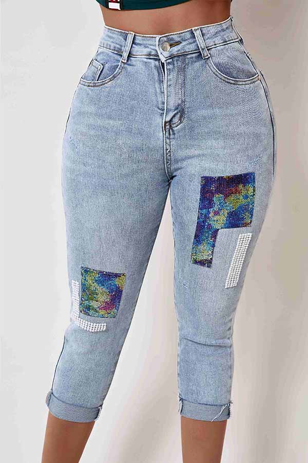 patchwork blue jeans