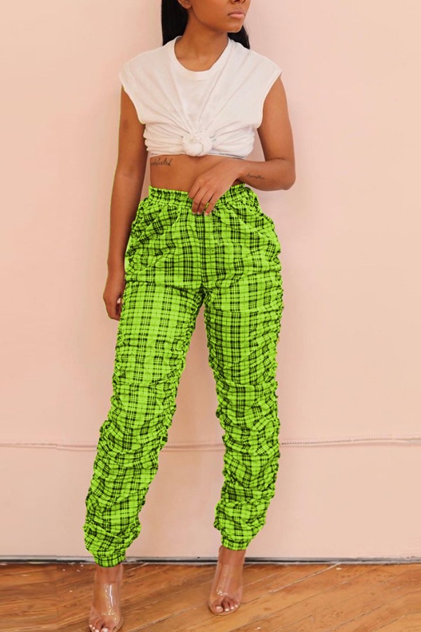 Lovely Casual Grid Green Two Piece Pants Setlw Fashion Online For Women Affordable Women S