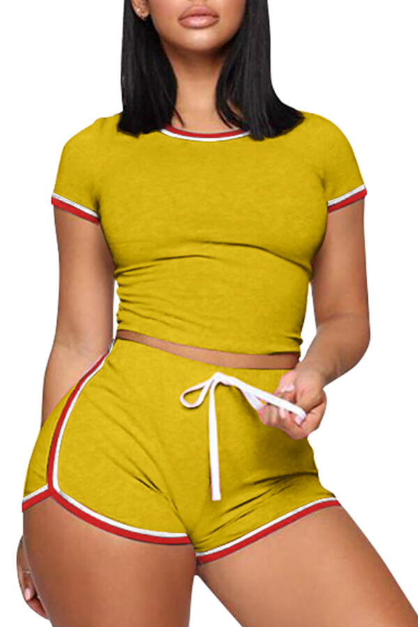 Lovely Casual Laceup Yellow Twopiece Shorts SetLW Fashion Online