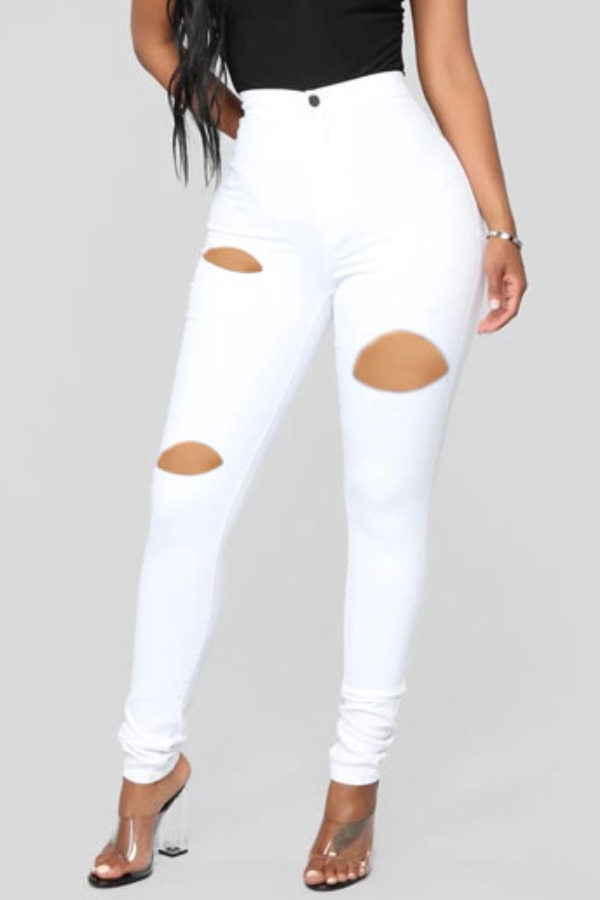 lovely Casual High-waisted Broken Holes White JeansLW | Fashion Online ...