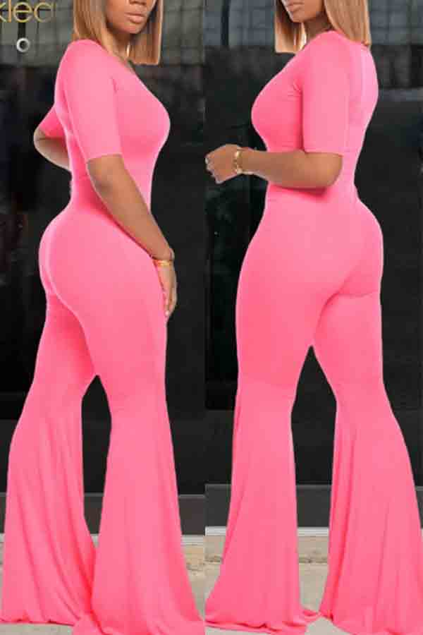 lovely Stylish O Neck Flared Light Pink One-piece JumpsuitLW | Fashion ...