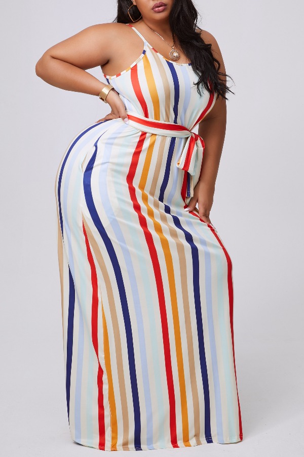 lovely Casual Striped Apricot Maxi Plus Size DressLW | Fashion Online ...