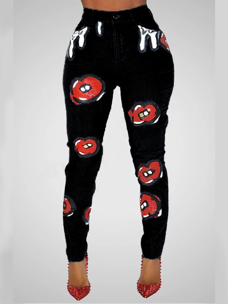 black graphic jeans womens