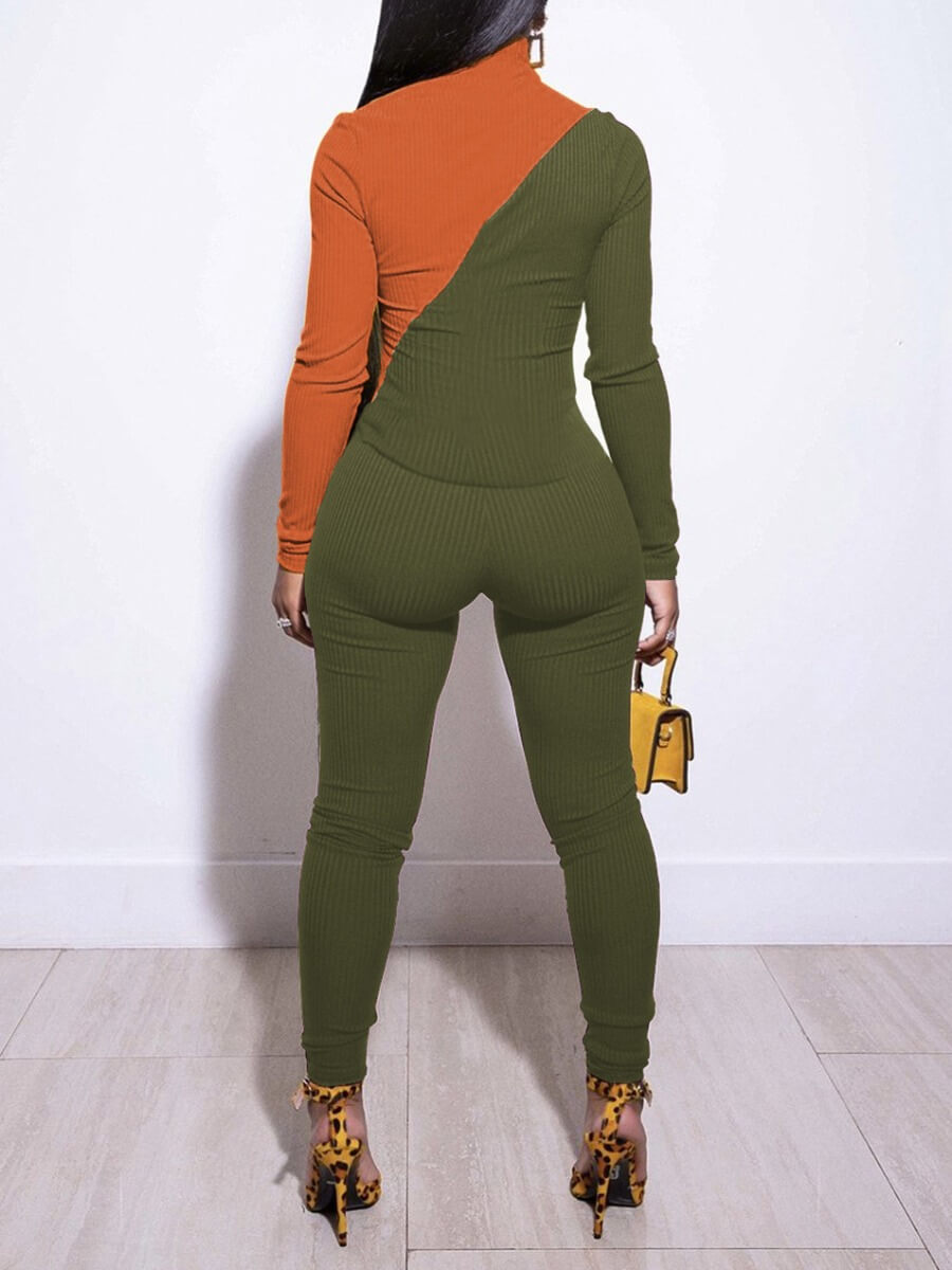 Lovely Trendy Turtleneck Patchwork Zipper Design Army Green Two Piece ...
