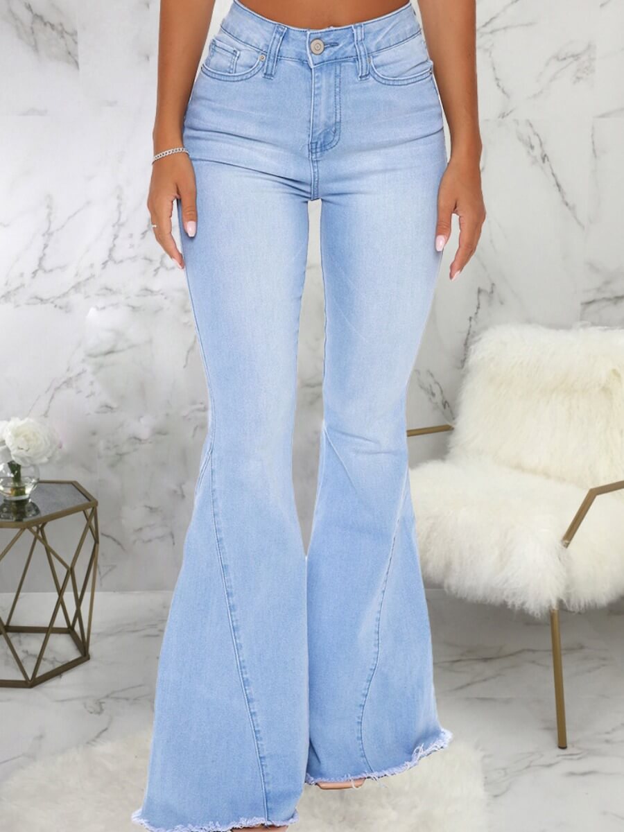 Lovely Trendy Highwaisted Flared Baby Blue JeansLW Fashion Online For Women Affordable