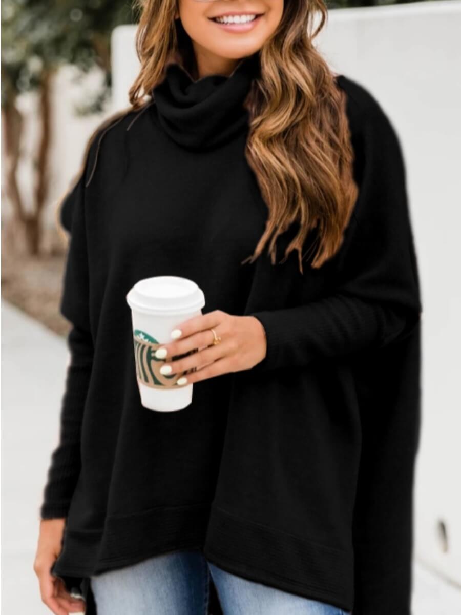 Lovely Casual Turtleneck Asymmetrical Loose Black SweaterLW | Fashion Online For Women 