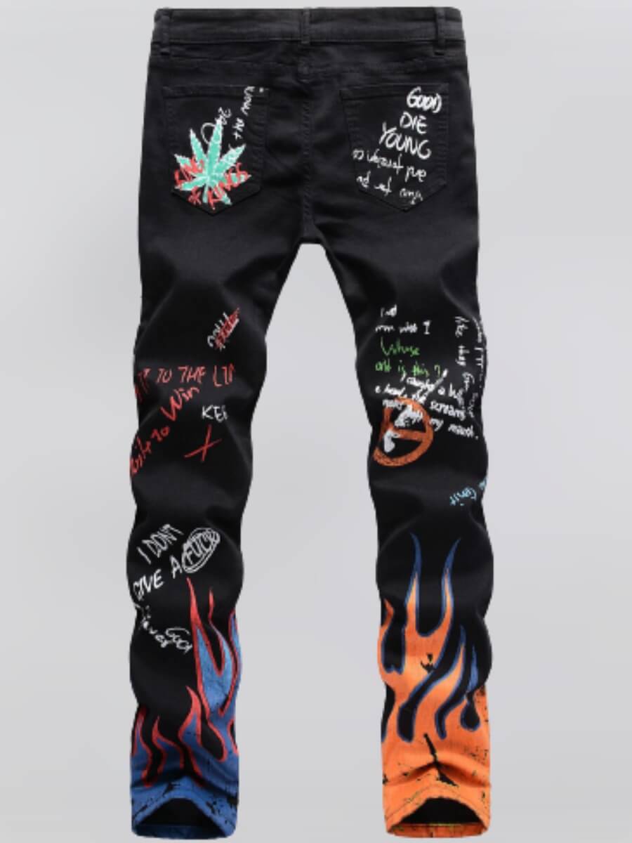 Lovely Men Street Graffiti Letter Print Black JeansLW | Fashion Online ...