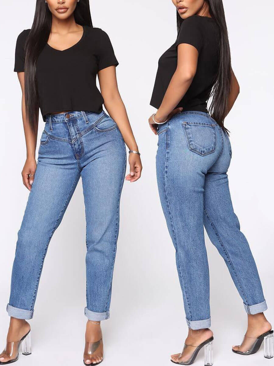 blue high waisted jeans women's