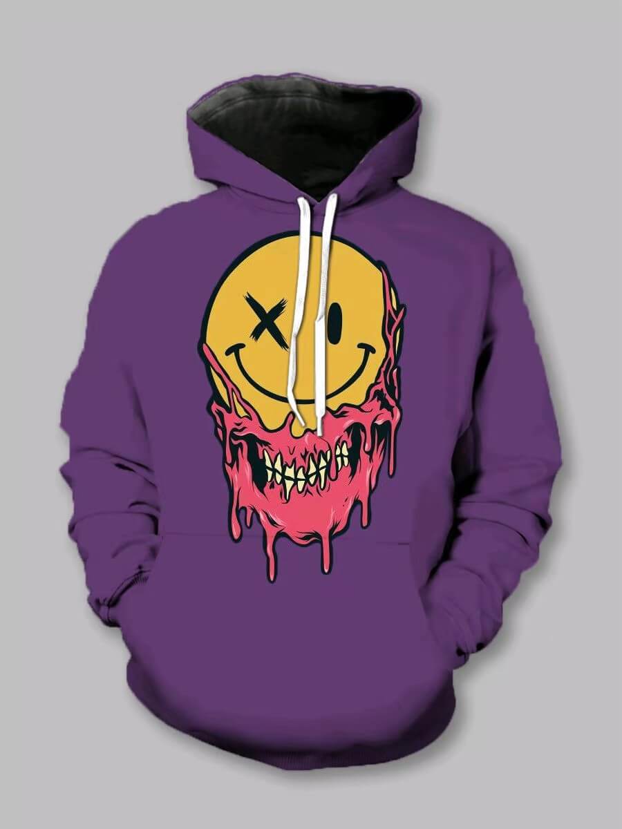 Lovely Casual Hooded Collar Smiley Face Print Purple Boy HoodieLW ...