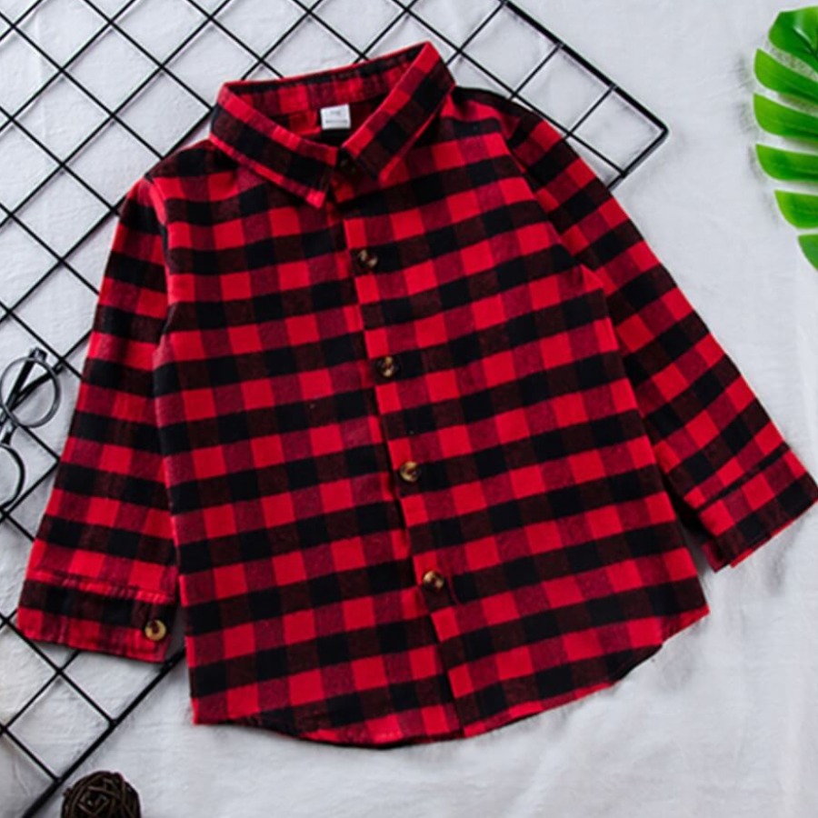LW Girl Trendy Shirt Collar Grid Print Red And Black BlouseLW | Fashion ...